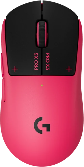 Logitech G PRO X3 SUPERSTRIKE official product photo, Magenta colorway